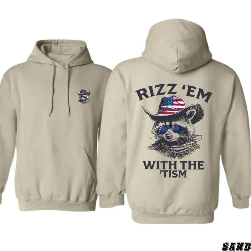 Rizz 'Pocket monsters Hoodie - Fun Gunpla brand Patriotic Design with Raccoon Graphic, Unisex Cotton Sweatshirt for Fans...