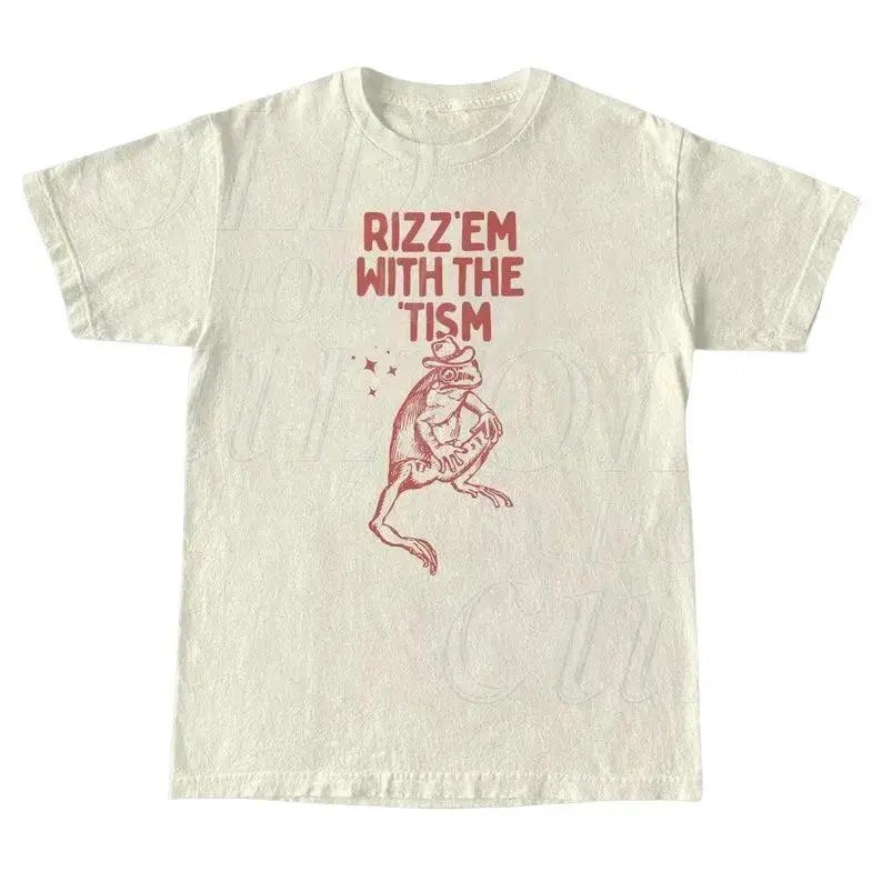 Rizz Em With The Tism Vintage T-Shirt, Retro Funny Frog Shirt, Frog Meme Tee Hoodie, Sweatshirt | DripVista.com