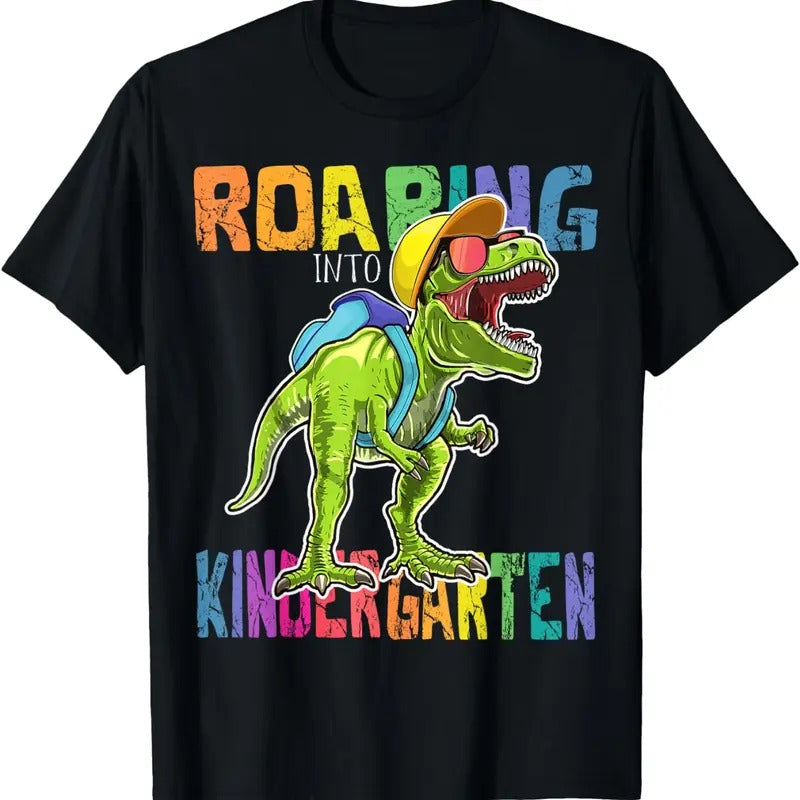 Roaring Kindergarten Dinosaur T-Rex Comfort Colors Boys Cotton T-Shirt Hoodie, Sweatshirt | DripVista.com