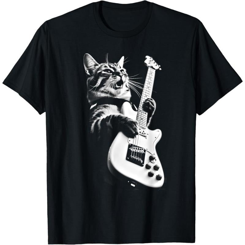 Rock Cat Playing Guitar - Funny Guitar Cat T-Shirt made in usa Hoodie, Sweatshirt | DripVista.com