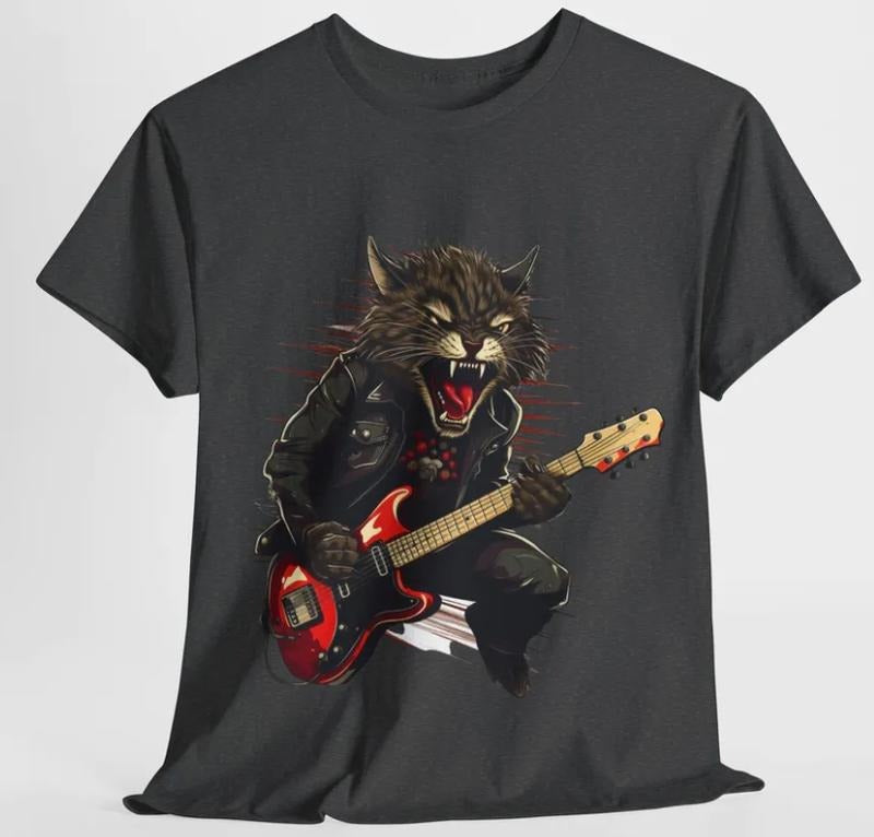 Rock Cat Playing Guitar Vintage Retro Funny Guitar Cat T-Shirt , Unisex T-Shirt, For Men Women Menswear Top Hoodie,...