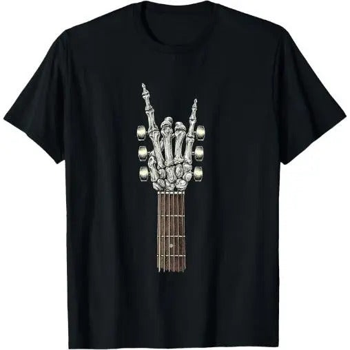 Rock On Guitar Neck Skeleton Hand Sign Rock & Roll Band Tees T-Shirt Made in USA Graphic Hoodie, Sweatshirt | DripVista.com