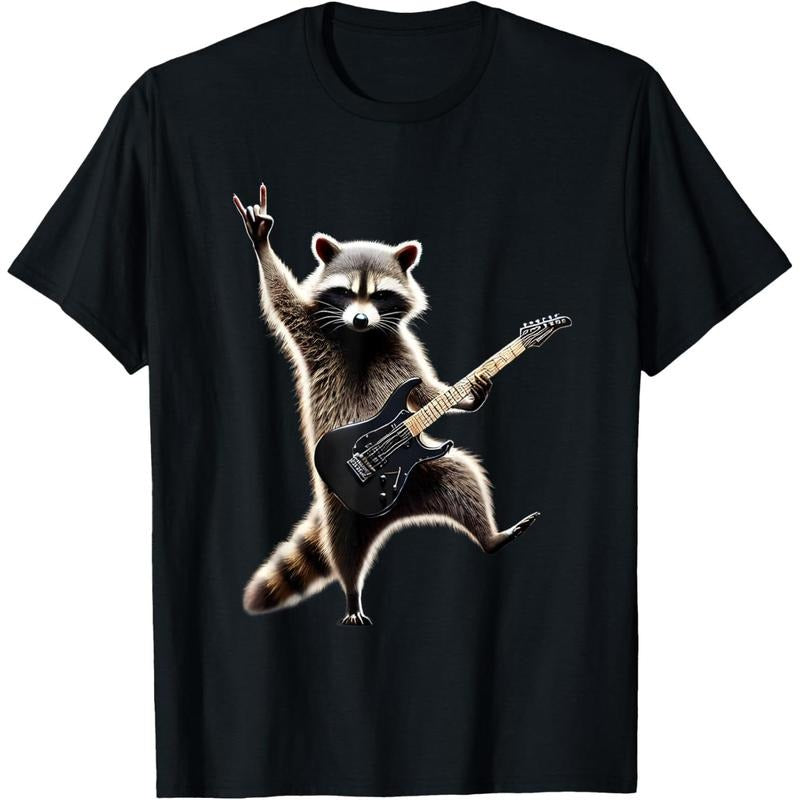 Rock Raccoon Heavy Retro Roll Animal Lovers Metal Music T-Shirt made in us