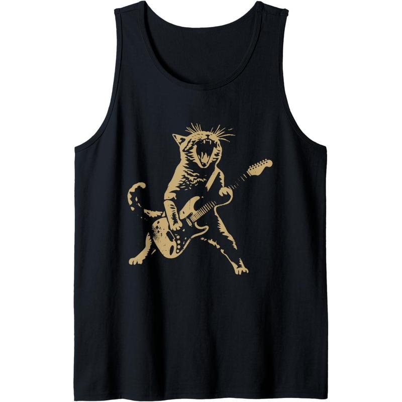 Rock and Roll Guitar Cat Funny Rockstar Cat Playing Guitar Tank Top made in usa T-Shirts, Hoodie, Sweatshirt | DripVista.com