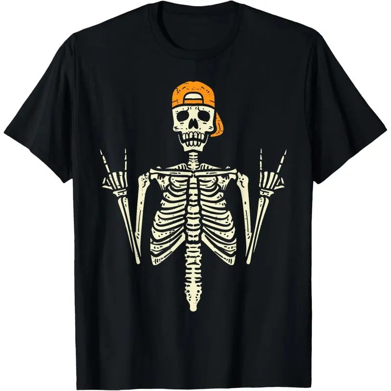 Rocker Skeleton Cap Skater Cool Halloween Punk Rock Men Boys T-Shirt made in usa Hoodie, Sweatshirt | DripVista.com