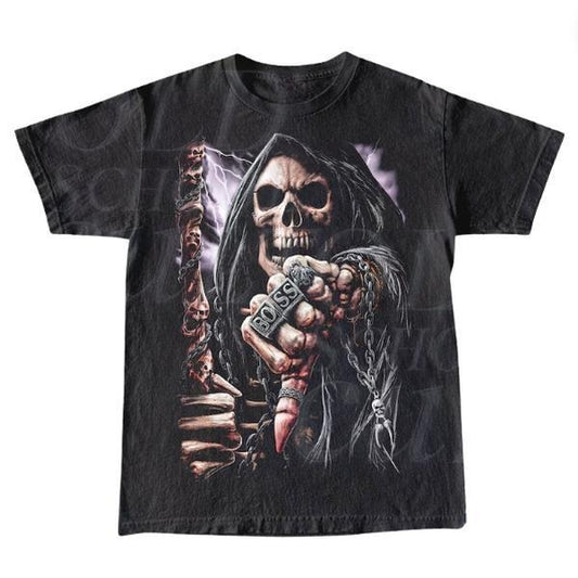 Rocker Skull Vintage Graphic T-Shirt, Retro Rock Tee, 90s Biker Shirt, Vintage Shirt, Skeleton Lover, Horror Shirt, Unisex T-Shirt, Gift For Men Women Menswear Top Streetwear