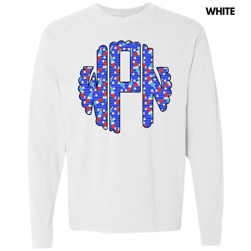 Rocket Pop Monogram Long Sleeve Comfort Colors T-Shirt 'NLB' Hoodie, Sweatshirt | DripVista.com
