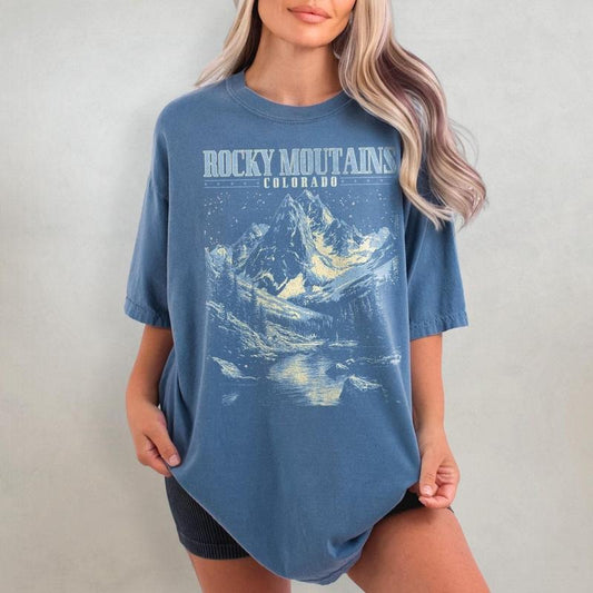 Rocky Mountains Shirt, Retro Comfort Colors T-Shirt, Colorado Tshirt, Oversized National Park T Shirt, Nature Graphic Tee, Outdoor Hiker Tee