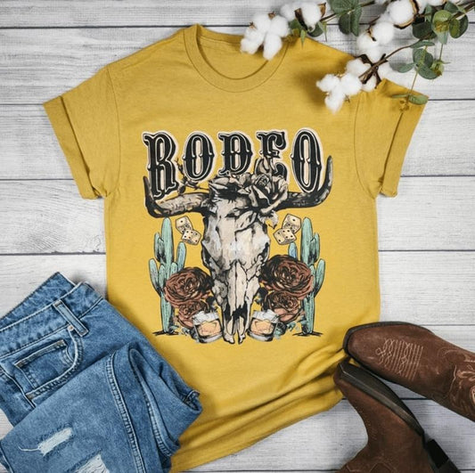 Rodeo Cow Skull Roses Graphic T-shirt