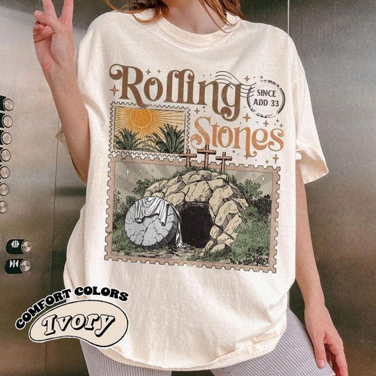 Rolling Stones Comfort Color T-Shirt, He Is Risen T-Shirt, Easter Christian, Empty Tomb Tee, Funny Christian Shirt X