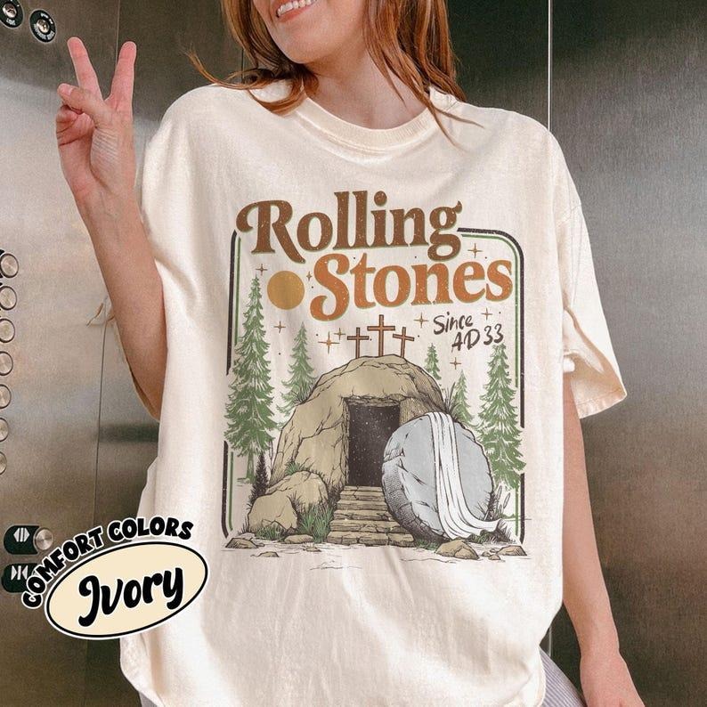 Rolling Stones He Is Risen Bookish  Shirt, Easter Christian Shirt, Jesus Christ Shirt, Funny Christian Shirt, Easter Outfit for Women