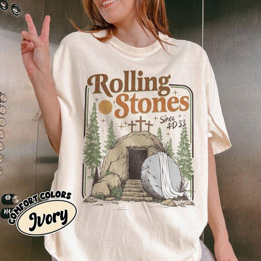Rolling Stones He Is Risen Bookish  Shirt, Easter Christian Shirt, Jesus Christ Shirt, Funny Christian Shirt, Easter Outfit for Women