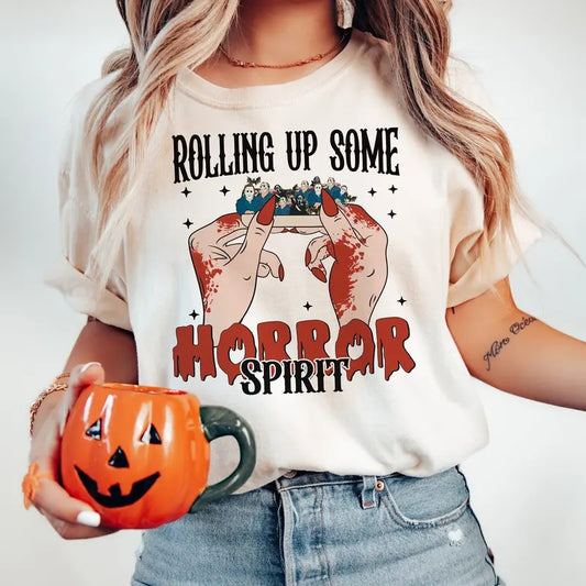 Rolling Up Some Horror Spirit Shirt, Halloween Horror Shirt, Halloween Shirt, Horror Shirt, Funny Halloween Shirt, Horror Movie, Unisex Short Sleeve Tee Shirt, Casual Clothing Top Womenswear