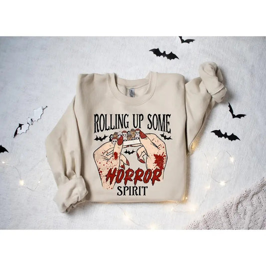 Rolling Up Some Horror Spirit Sweatshirt, Halloween Horror Sweater, Horror Movie Shirt, Horror Characters, Funny Halloween T Shirt