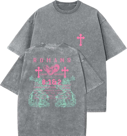 Romans Unisex Washed T-Shirt, Christian Tshirts, Vintage 90s Graphic Tee, Gift Top Womenswear Cotton Mineral Color