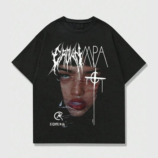 Romwe Street Life Casual High Street Vintage Portrait Short Sleeve Y2k Graphic Print T-Shirt Cotton Fabric