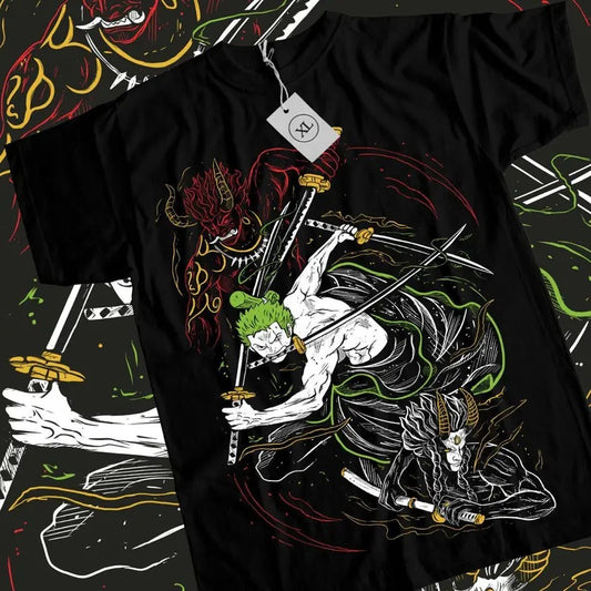 Roronoa Zoro T-shirt One Piece Anime Manga Pirate Girl Black Tshirt Tee All Size8236