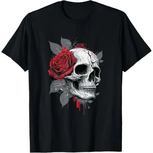 Rose Skeleton Skull Hand Red Flower Rose T-Shirt Made in USA Hoodie, Sweatshirt | DripVista.com