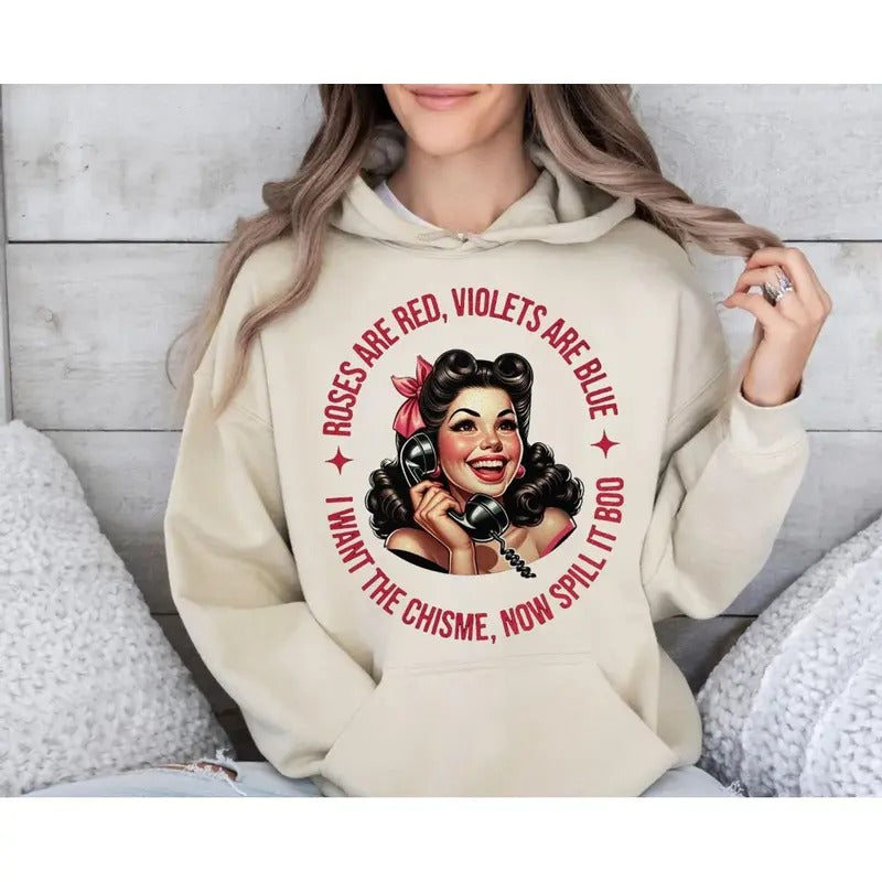 Roses Are Red Violets Are Blue Funny Shirt, Cupid Chismosa Sweatshirt, Chisme Mexican Funny Gift, Latina Hispanic Craft Valentines Day Retro Drink, Unisex Sweater Pullover Tee