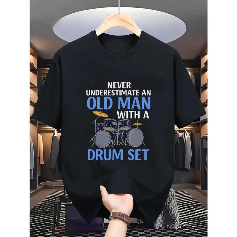 Round Neck T-Shirt Black Never Underestimate Jumpman Old GA with WB shield Drum Set Graphic Tee for Music Lovers Gunpla...