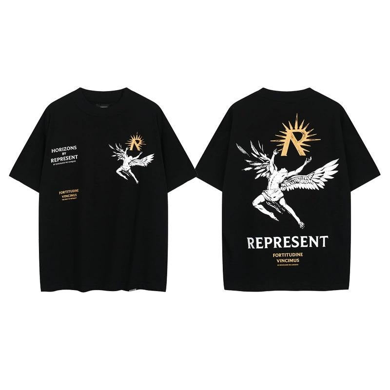 Round neck pullover initials logo graphic print slim fit short sleeve T-shirt