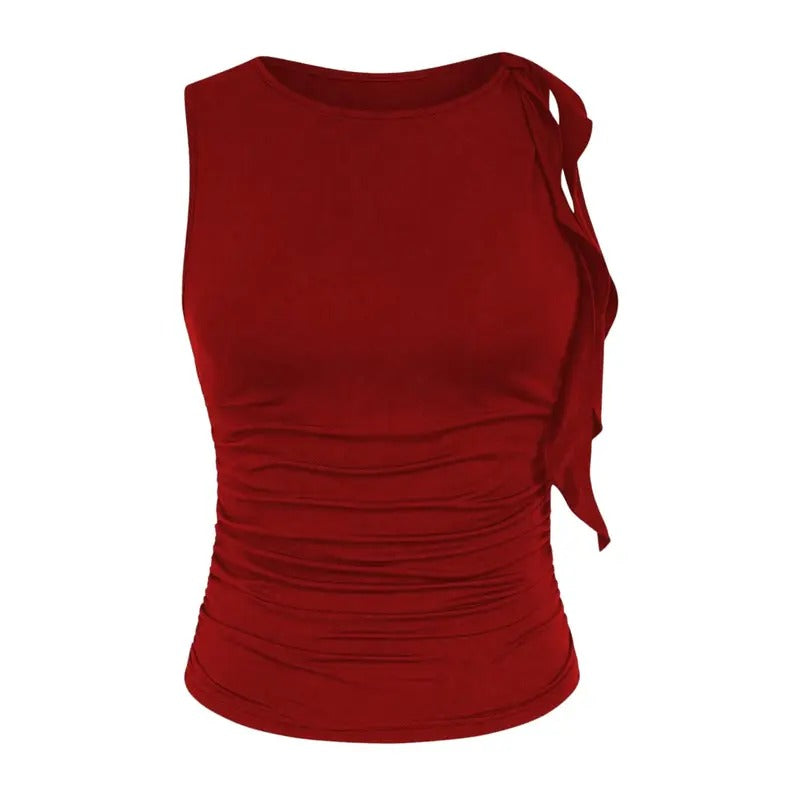 Ruched Knotted Tank Top Y2k Sleeveless Lettuce Trim Fitted Tops T-Shirts, Hoodie, Sweatshirt | DripVista.com