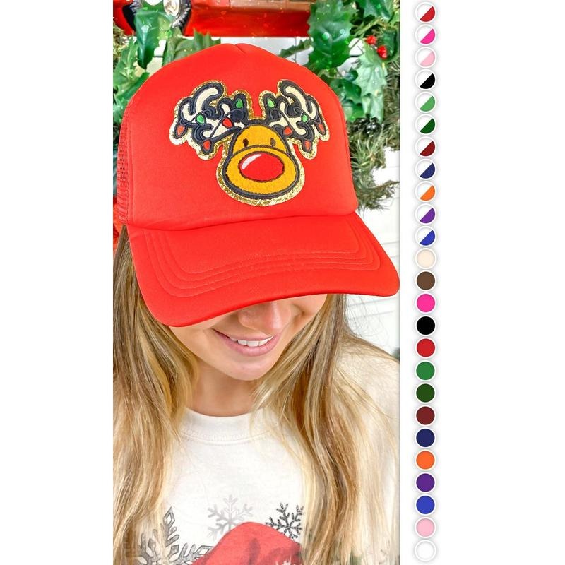 Rudolph Chenille Christmas Patch Trucker Hat - Festive Holiday Hat T-Shirts, Hoodie, Sweatshirt | DripVista.com