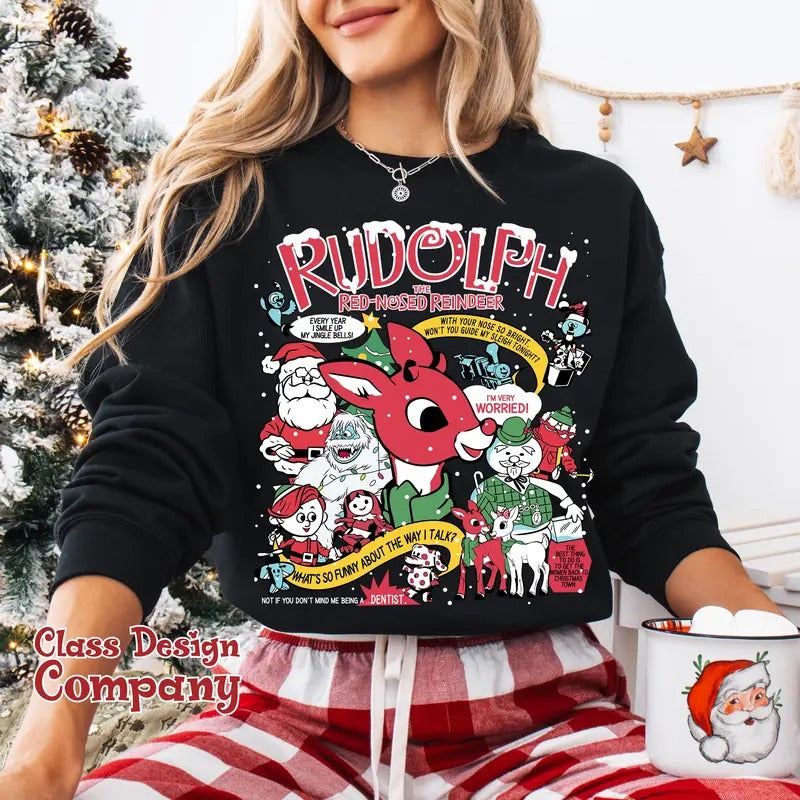 Rudolph the Red Nosed Reindeer Christmas Sweatshirt, Rudolph Xmas Sweatshirt, 90s Christmas Movies Sweatshirt, Vintage...