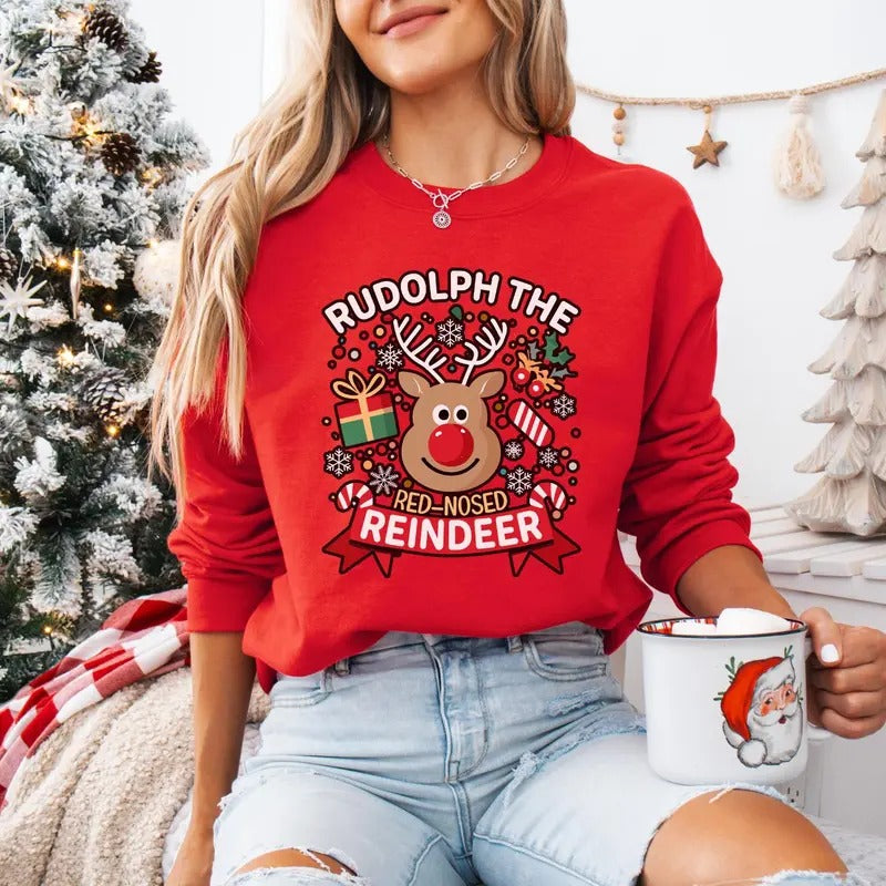 Rudolph the Red-nosed Reindeer Christmas Shirt, Snow Man Christmas Sweatshirt, Frosty's Snowflake Hoodie, Rudolph family...