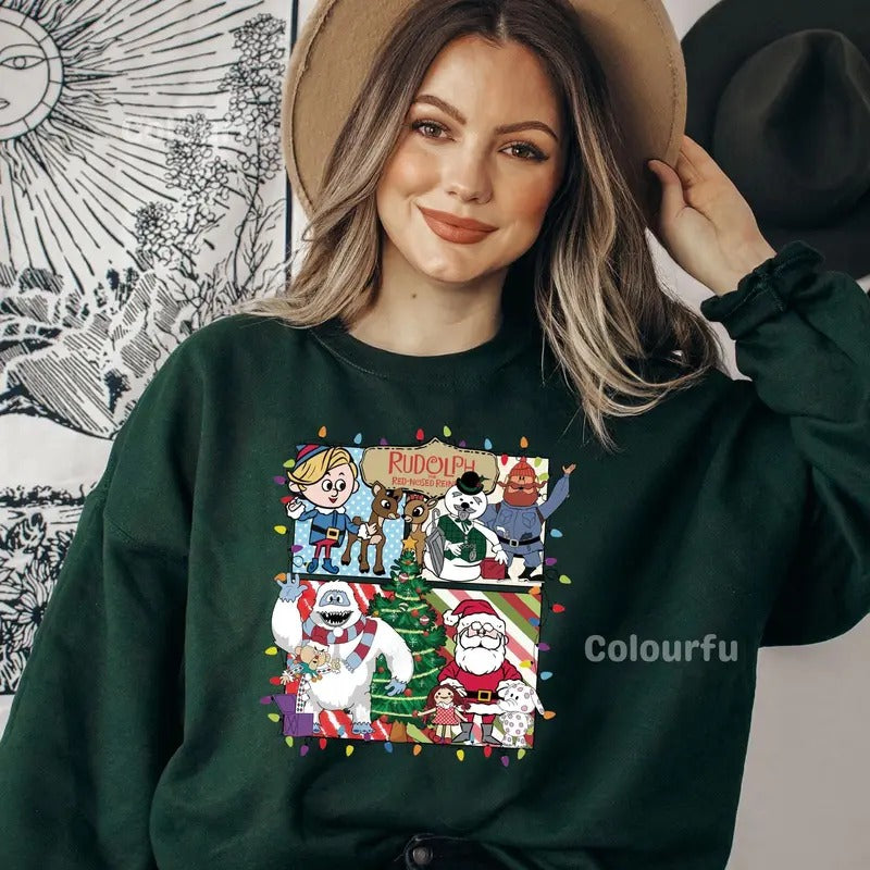 Rudolph the Red-nosed Reindeer Holiday Season Shirt,Christmas Frosty the Snow Man Sweatshirt, Frosty's Snowflake Hoodie,...