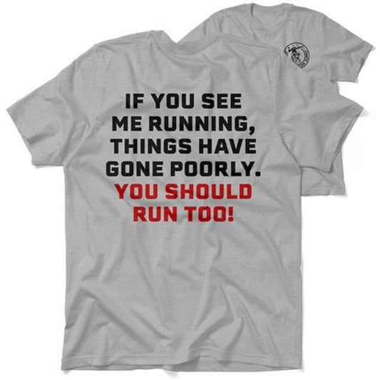 Run - Safety Yellow T-Shirt, Adult Humor Shirt, Funny Shirt, Dark Humor Shirt, For Gift. Crewneck Cotton