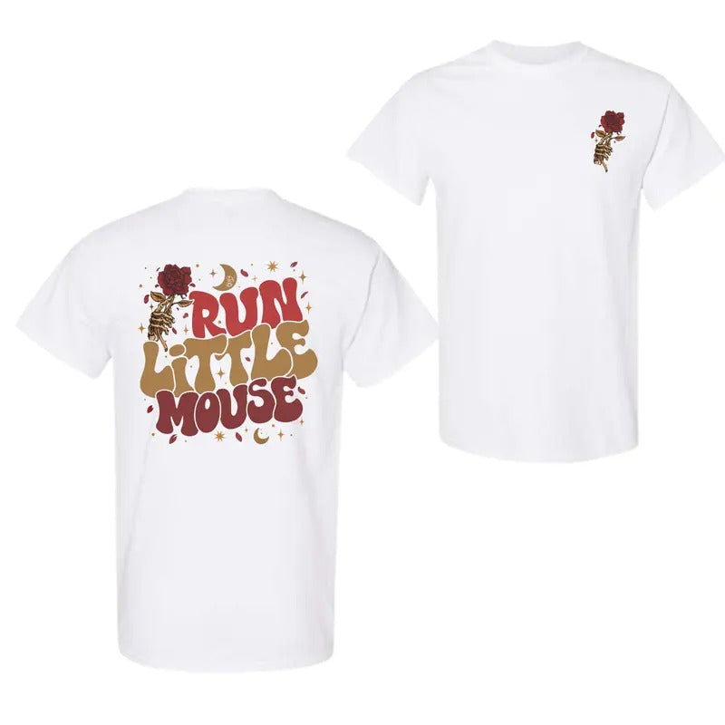 Run Little Mouse Skeleton Holding Roses Dark T-Shirt, For Men And Women, Trendy Shirt