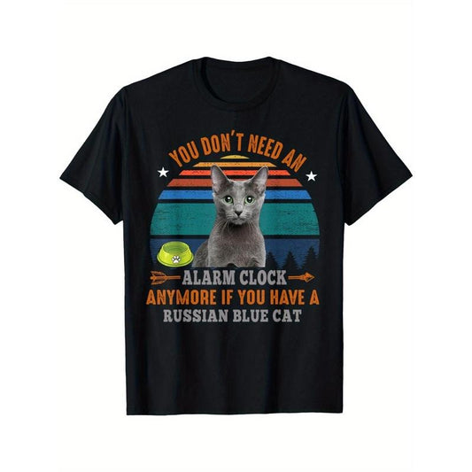 Russian Blue Cat Graphic Tee - Soft Cotton, Multi-Functional Casual Shirt for Men & Women - Perfect for Halloween, Christmas, Thanksgiving  made in usa