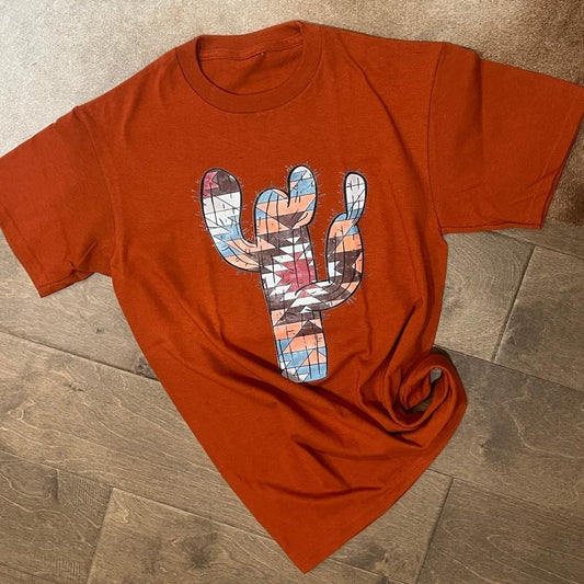 Rust Aztec Pattern Cactus Graphic Tee