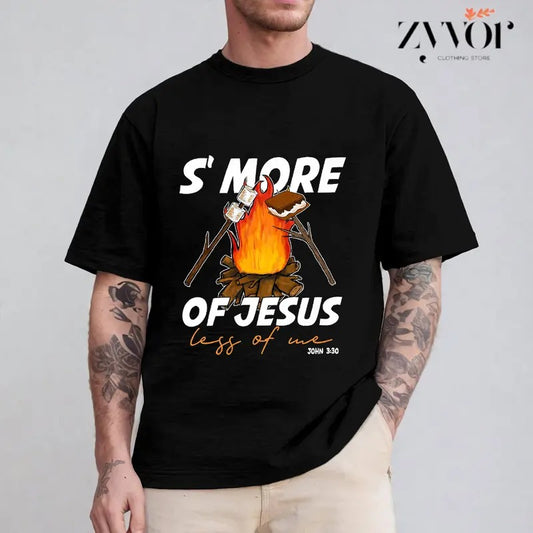 S'more Of Jesus Less Of Me Funny Christian T-Shirt Casual Style Crew Neck Short Sleeve T-Shirt Tops Trendy for Unisex, Perfect Gift