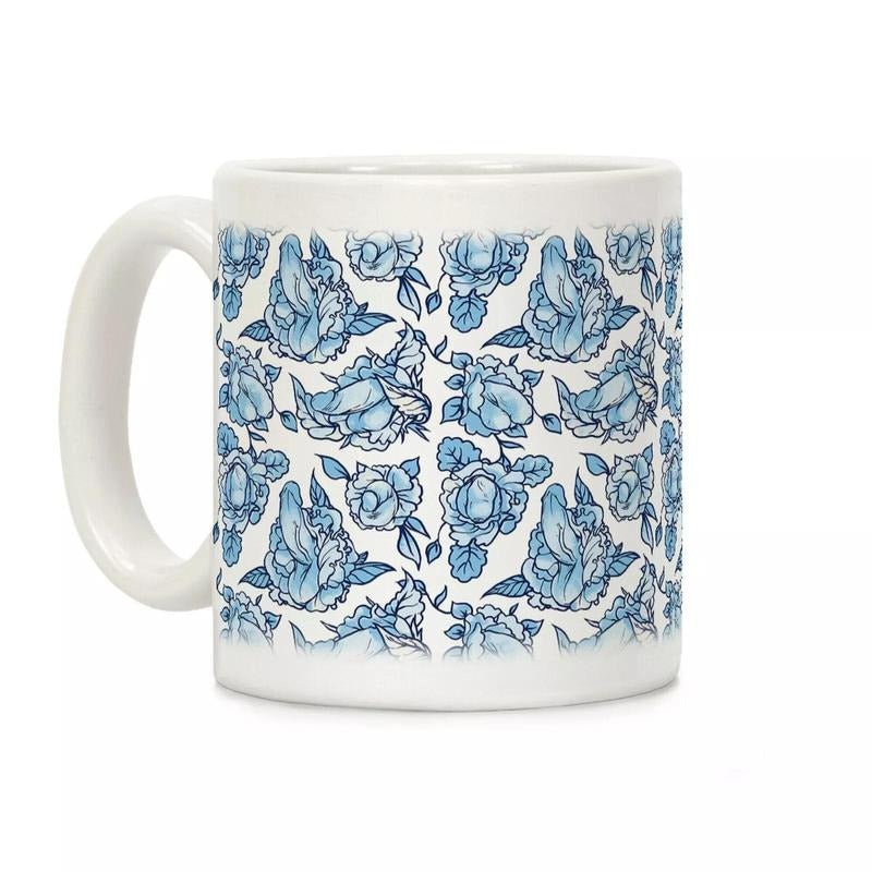 [SALE UP TO 50%] Floral Penis Blue Coffee Mug 11oz-15oz, Funny Coffee Mug, Printed in the USA, Handy for Coffee and Tea - Reusable