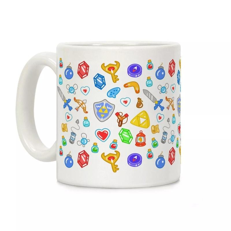 [SALE UP TO 50%] Zelda Items Pattern Coffee Mug 11oz-15oz, Funny Coffee Mug, Printed in the USA, Handy for Coffee and Tea - Reusable