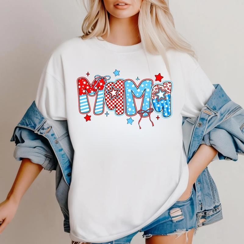 [SALE UP TO 60%] 4th of July Mama T-Shirt, Sweatshirt, Patriotic Checkered Graphic, American Mama USA Shirt for Memorial...