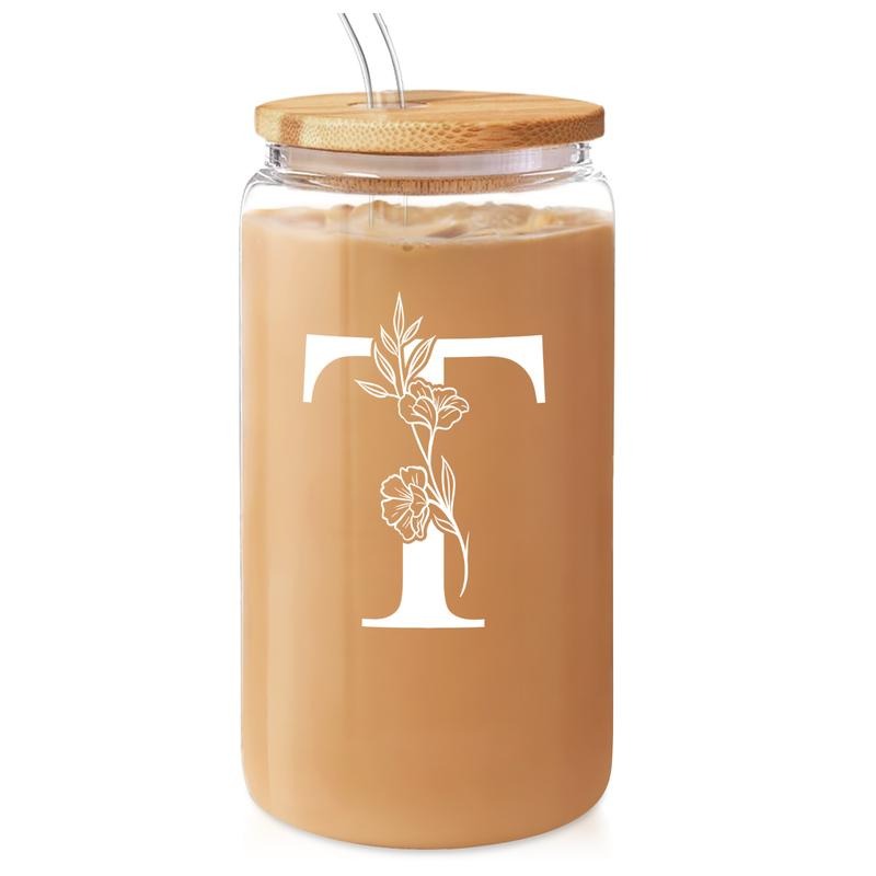 SANDJEST Monogrammed Gifts for Women - Monogram Lightsaber brand Initial Glass Cup 16 Oz Can FOG Cups with Lid Gunpla...