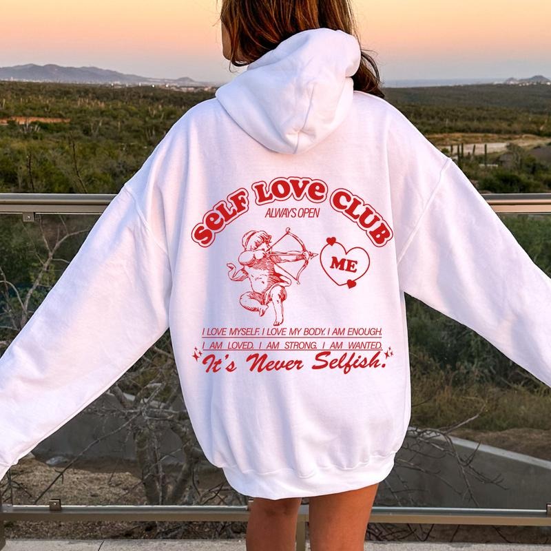 SELF LOVE CLUB ALWAYS OPEN UNISEX OVERSIZED CASUAL COTTON HOODIE Comfort Light Womenswear Long Sleeves T-Shirts, Sweatshirt