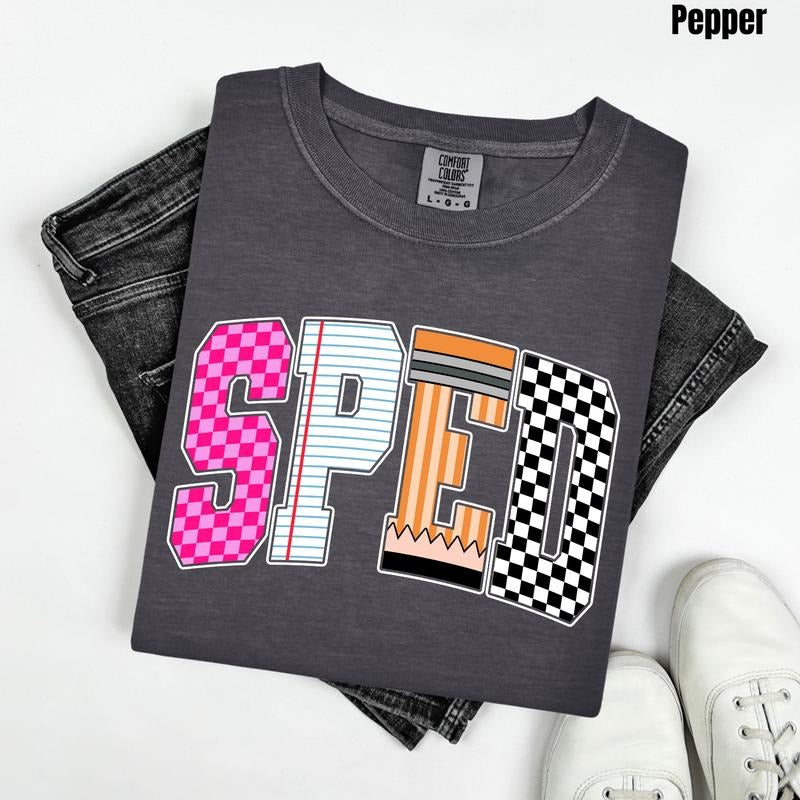 SPED Multi Checker Comfort Colors T-Shirt 'NLB' Hoodie, Sweatshirt | DripVista.com
