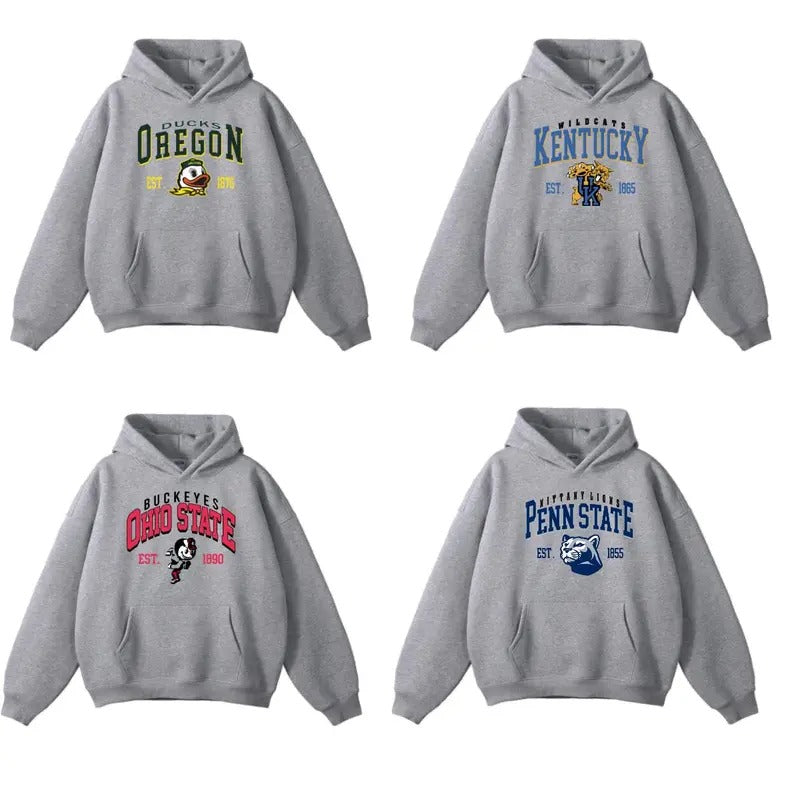 SPORT GREY HOODIE Vintage NCAA College All Teams Top Sports Classic Sweater Pullover Long Sleeve Sweatshirts Christmas t shirt Menswear Casual