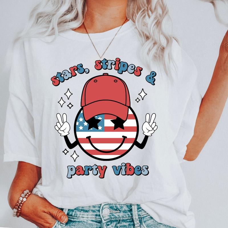 STARS STRIPES AND PARTY VIBES SHIRT, USA SHIRT, JULY 4TH SHIRT UNISEX COTTON SHIRT, OVERSIZED HOLIDAY SUMMER SHIRT...