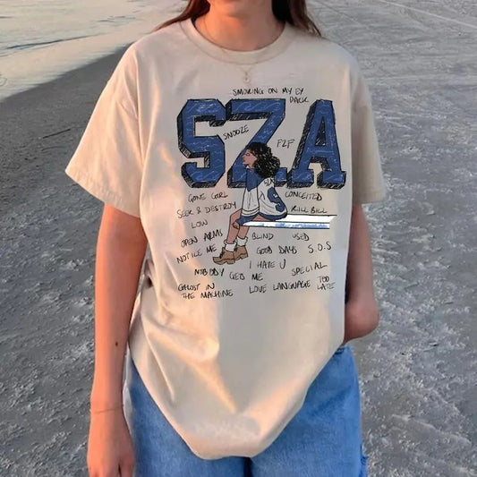 SZA Vintage T-Shirt Sweatshirt Breathable Casual Breathable Casual Comfort Comfortable Top Womenswear Cotton Embroidered