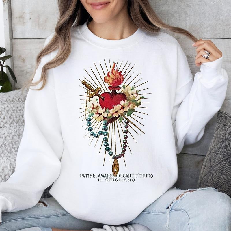Sacred Heart - Shirt or Sweatshirt, Blessed Heart, Pink Sweatshirt Hoodie | DripVista.com