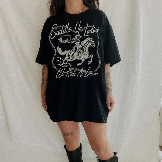 Saddle Up Ladies Tee, Feminist western girl power shirt, trendy aesthetic vintage inspired cowgirl tee