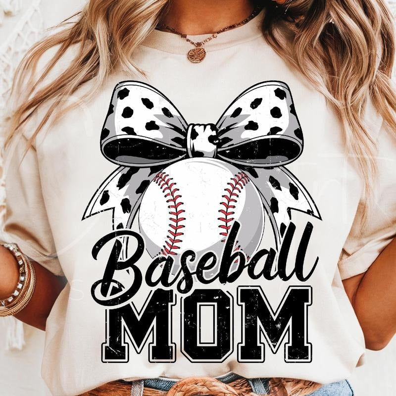 [Sale To 45% Off] Baseball Mom T-Shirt, Polka Dot Bow, Sports Mama Game Day T-Shirt, Baseball Mama Shirt, Proud Mom T-Shirt, Gift Ideas