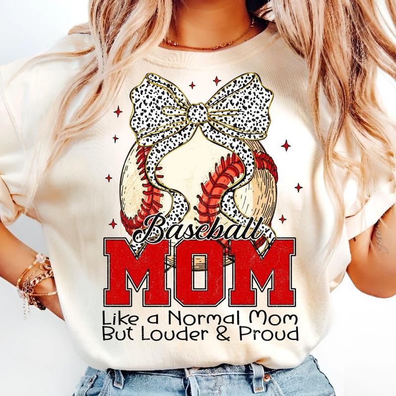 [Sale To 45% Off] Baseball Mom T-Shirt, Varsity Distressed T-Shirt, Loud and Proud Baseball Mama Shirt, Coquette Baseball Bow, Game Day Trendy Mom Gift