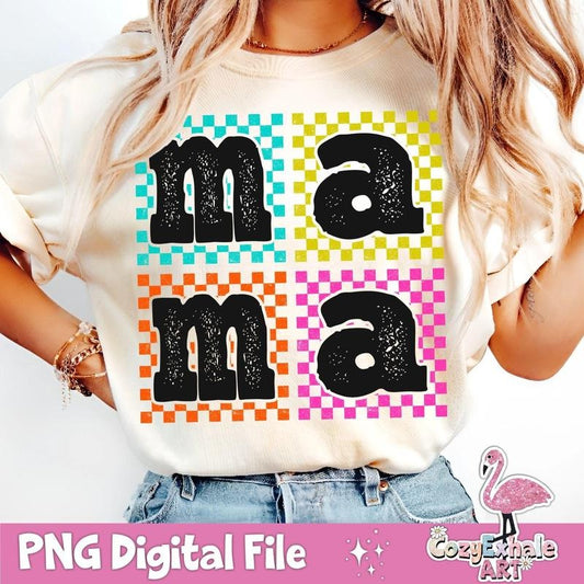 [Sale To 45% Off] Checkered Mama T-Shirt, Retro Funny Mom, Trendy Sassy Mom Shirt, Motherhood Graphic, Mothers Day Gift