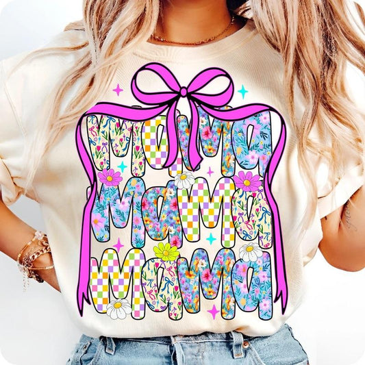 [Sale To 45% Off] Mama Coquette Bow T-Shirt, Preppy Checkered Floral Mama , Retro Mom Life T-Shirt, Gift for Mom, Funny Sarcastic T-Shirt